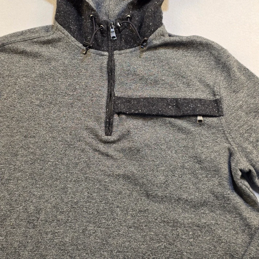 Banana Republic Mens Gray Quarter Zip Hoodie Speckled Wool Blend Hood‎ Large